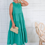 Carmela Jade Poplin Tiered Maxi Dress PINCH