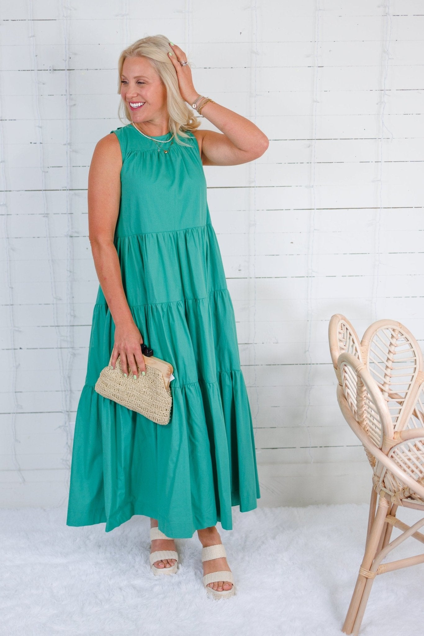 Carmela Jade Poplin Tiered Maxi Dress PINCH
