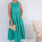 Carmela Jade Poplin Tiered Maxi Dress PINCH