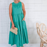 Carmela Jade Poplin Tiered Maxi Dress PINCH