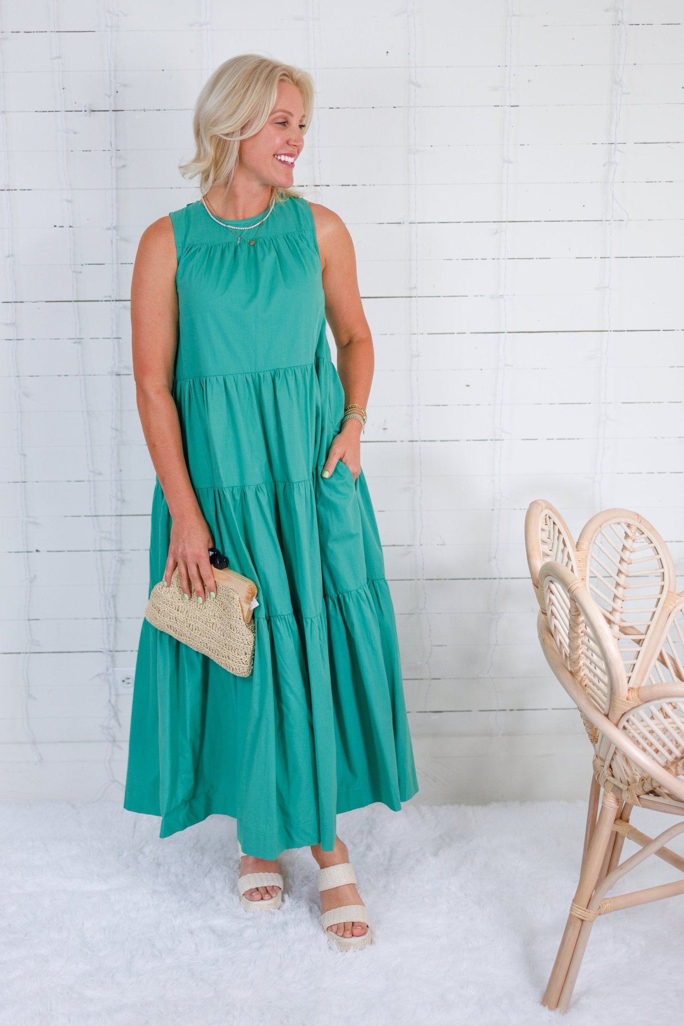 Carmela Jade Poplin Tiered Maxi Dress PINCH