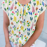 Carolina Cream Floral Button Top THML