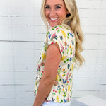 Carolina Cream Floral Button Top THML