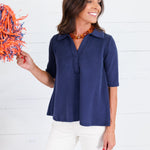 Carolyn Navy Polo Style Scuba Top Gilli