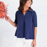Carolyn Navy Polo Style Scuba Top Gilli