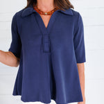 Carolyn Navy Polo Style Scuba Top Gilli