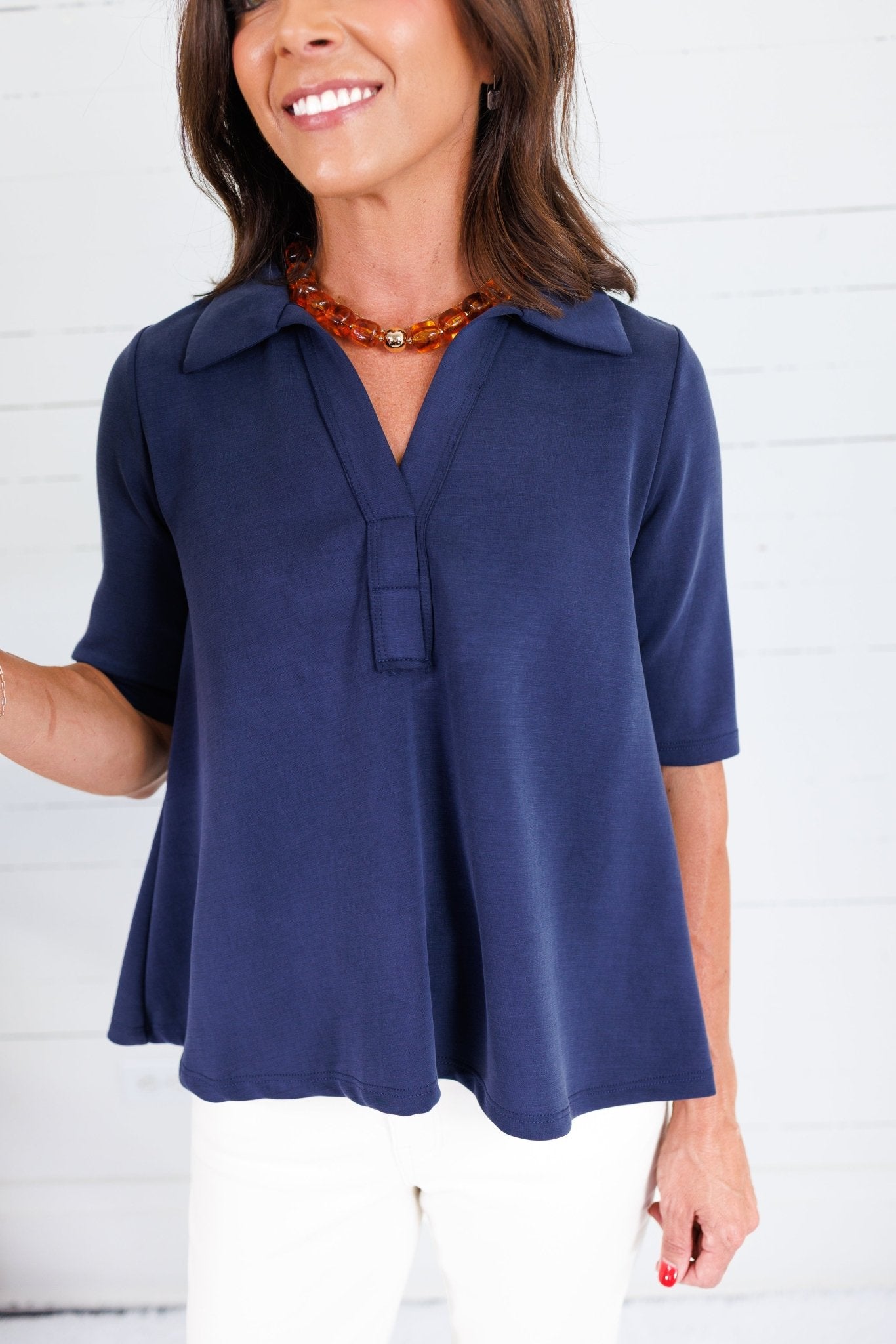 Carolyn Navy Polo Style Scuba Top Gilli
