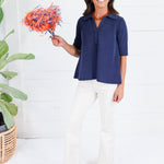 Carolyn Navy Polo Style Scuba Top Gilli