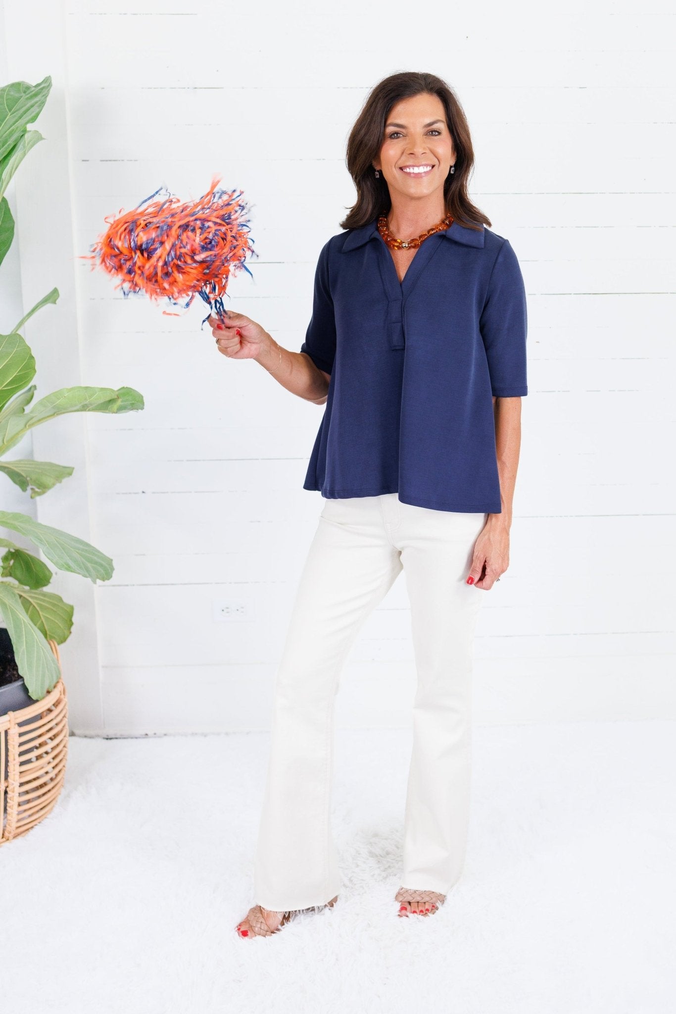 Carolyn Navy Polo Style Scuba Top Gilli