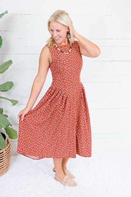 Carson Brick + Cream Dotty Dropwaist Dress Lalavon