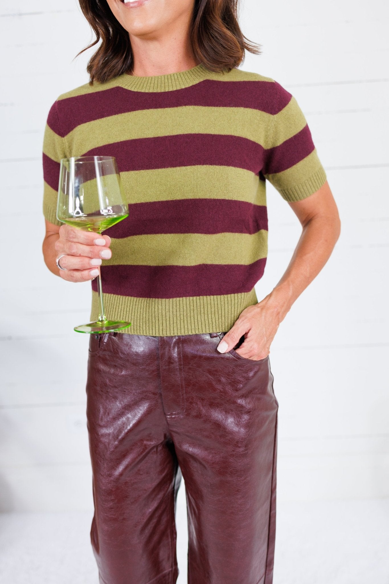 Carter Chartreause + Wine Striped Sweater Lucy Paris