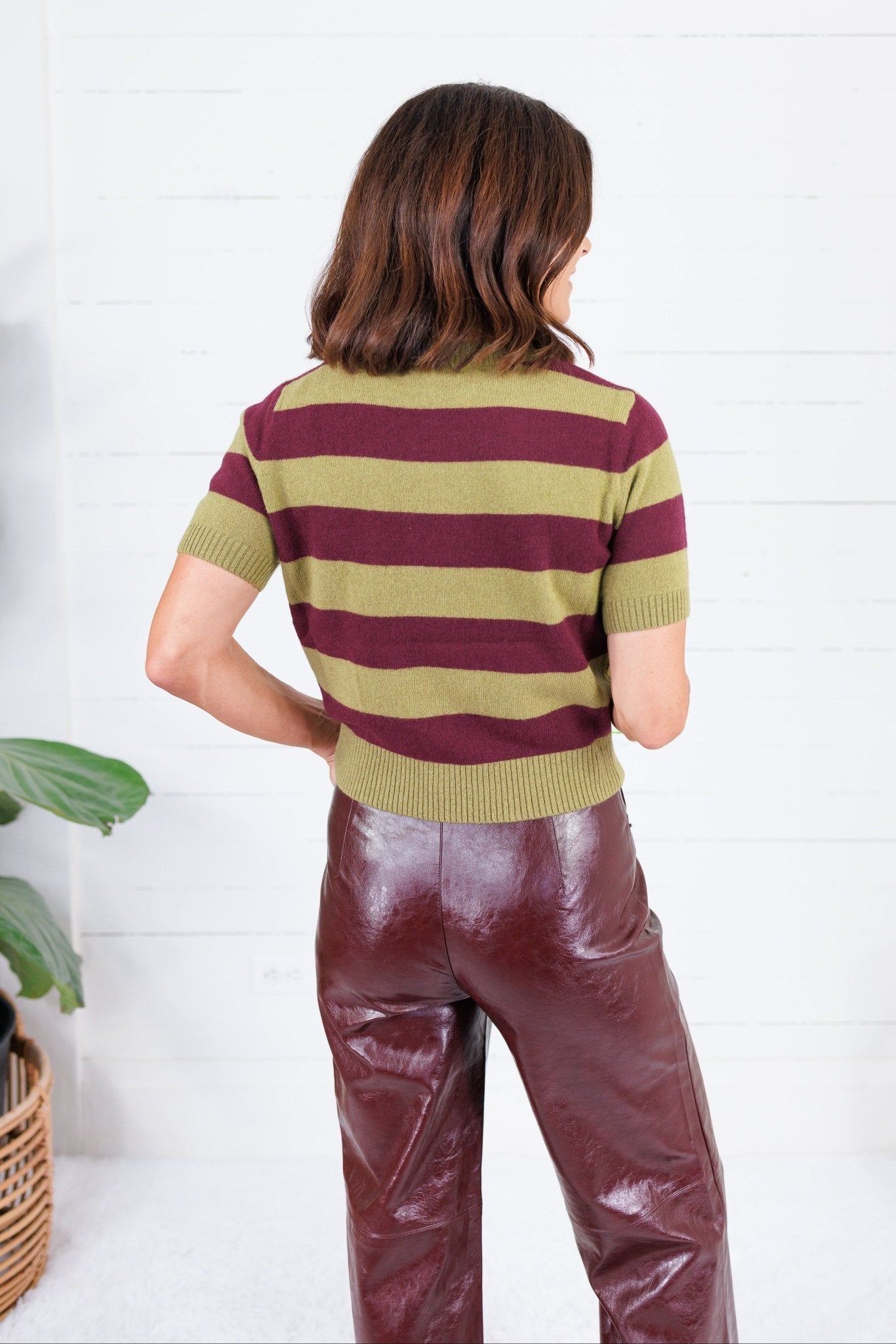 Carter Chartreause + Wine Striped Sweater Lucy Paris