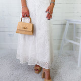 Caspar White Eyelet Maxi Skirt TCEC