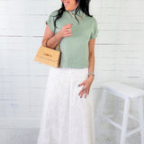 Caspar White Eyelet Maxi Skirt TCEC