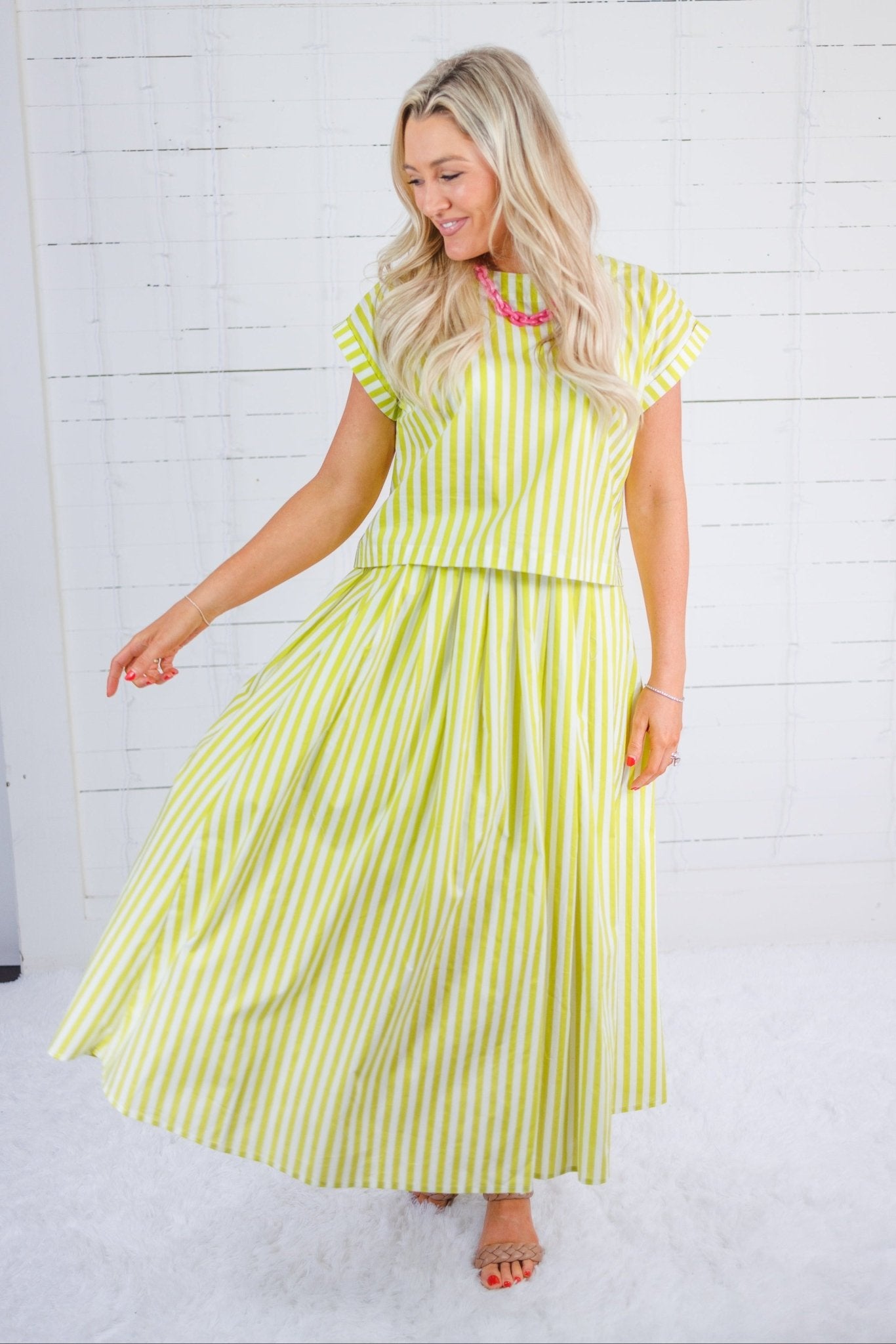 Catie Lime + Coconut Striped Maxi Skirt Entro