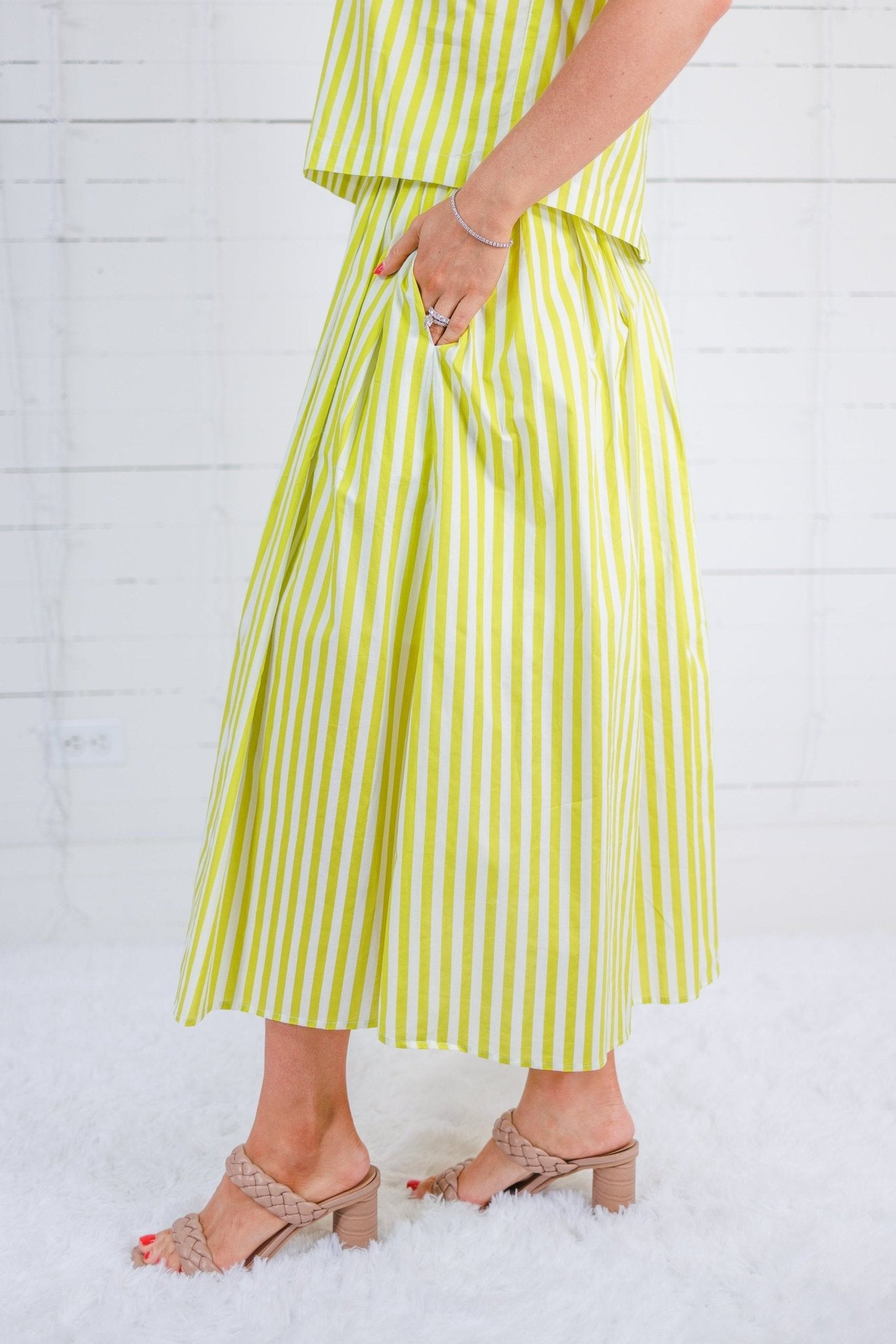 Catie Lime + Coconut Striped Maxi Skirt Entro