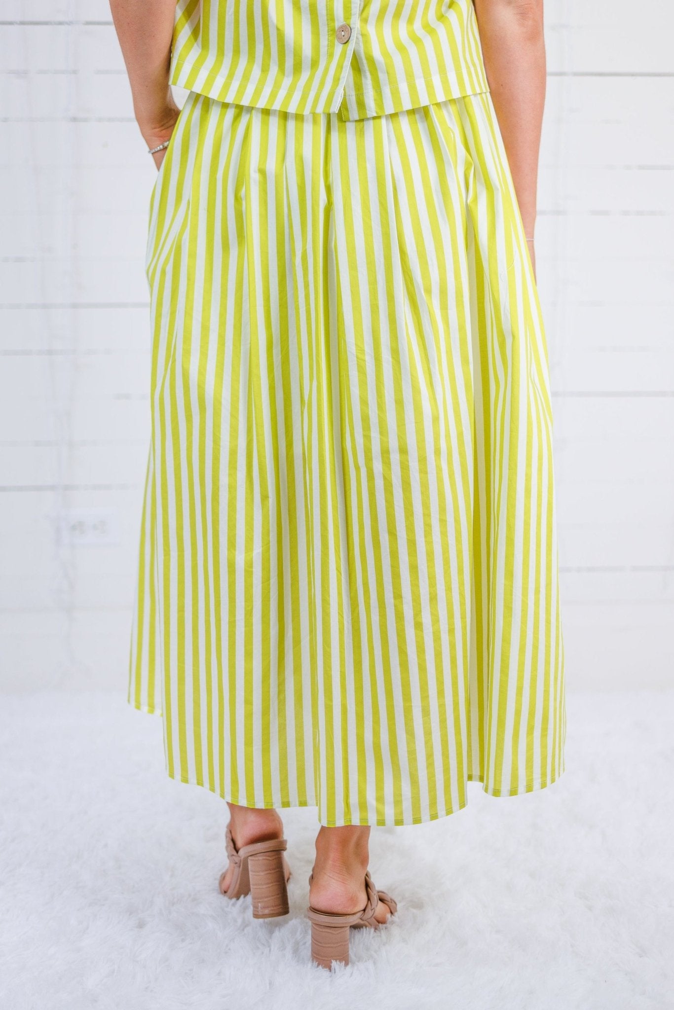 Catie Lime + Coconut Striped Maxi Skirt Entro
