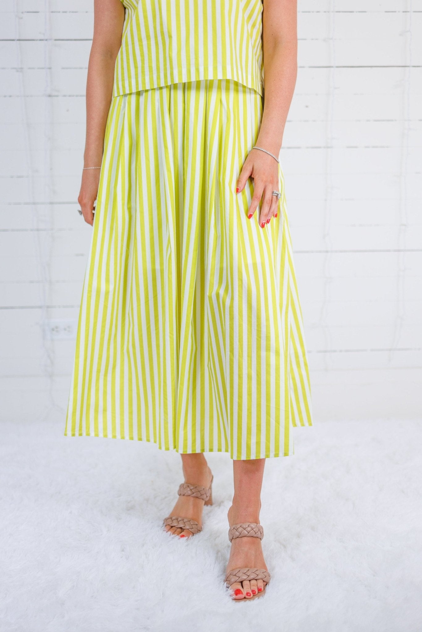 Catie Lime + Coconut Striped Maxi Skirt Entro