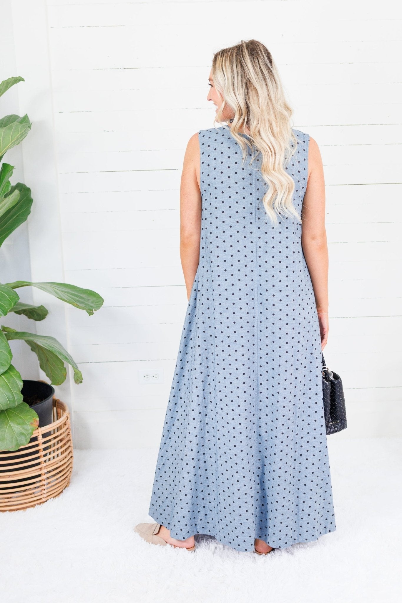 Cavalier Denim Polka Dot Scoop Maxi Dress Karlie