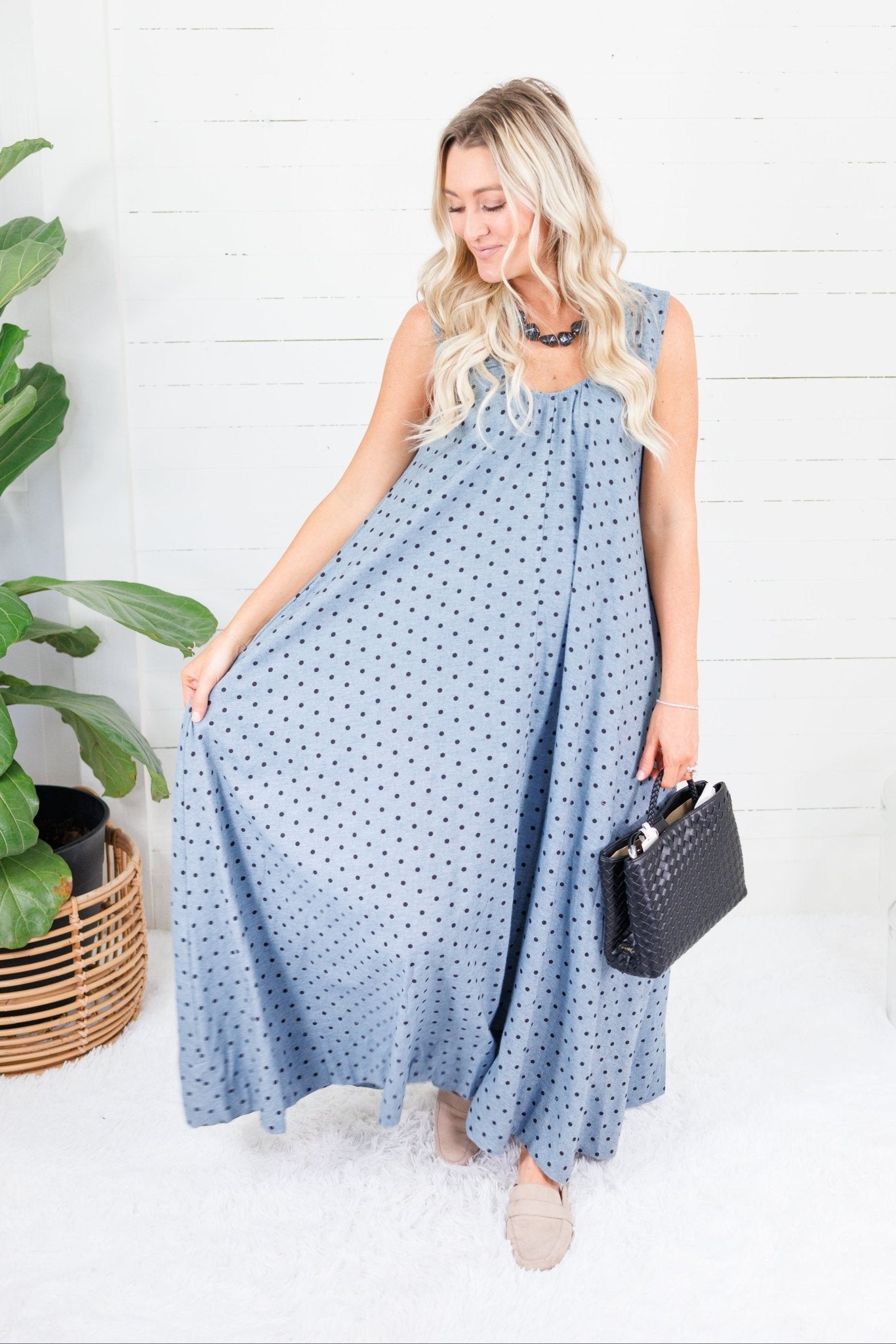 Cavalier Denim Polka Dot Scoop Maxi Dress Karlie