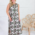 Cedar Olive + Brown Abstract Shift Dress