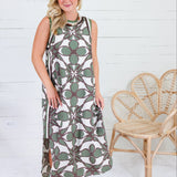 Cedar Olive + Brown Abstract Shift Dress