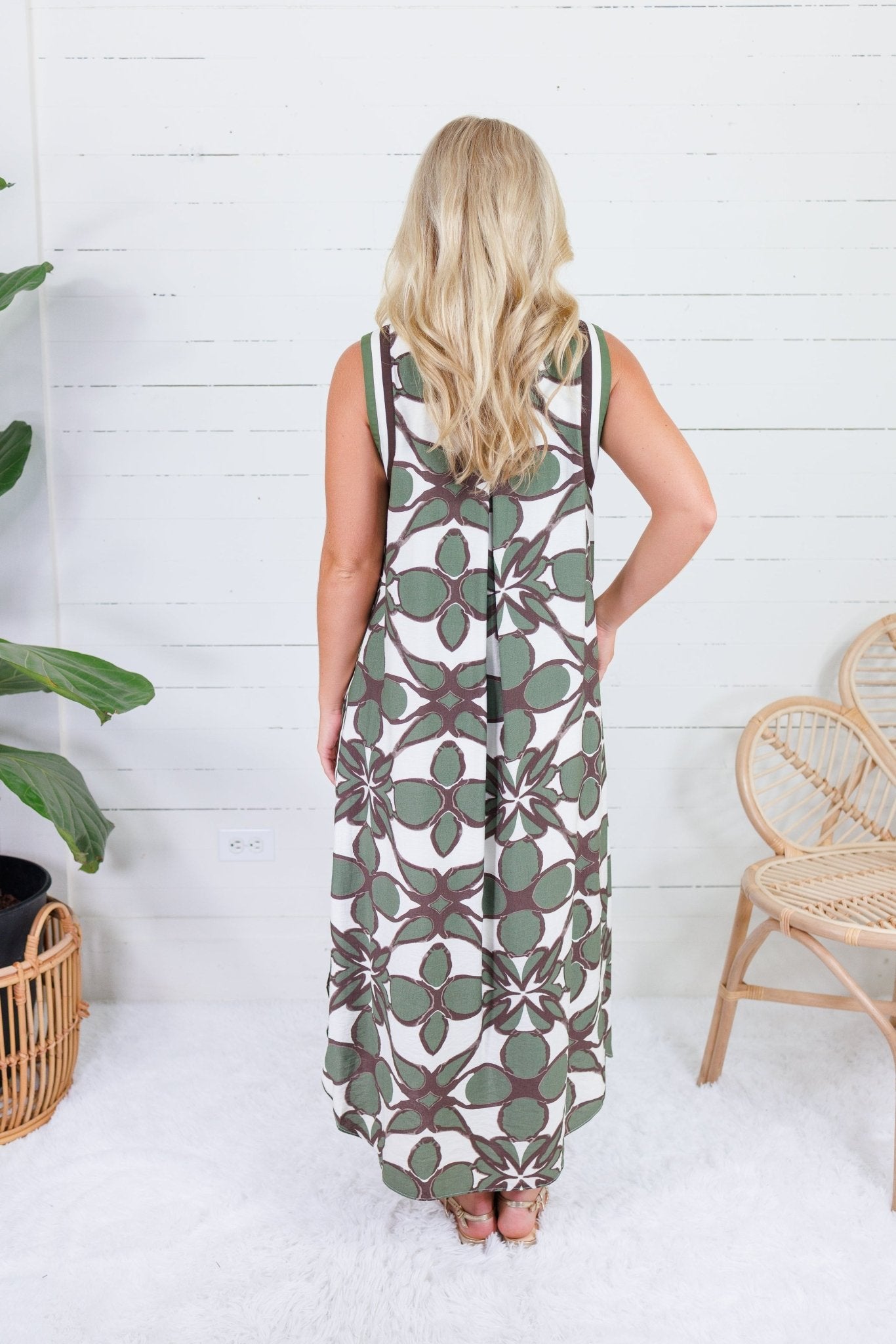 Cedar Olive + Brown Abstract Shift Dress