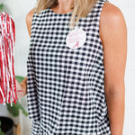 Celeste Black Seersucker Gingham Bubble Hem Top Adrienne
