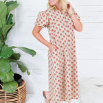 Celeste Green + Garnet Button Midi Dress Gigio