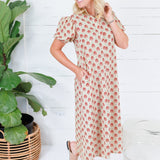 Celeste Green + Garnet Button Midi Dress Gigio