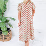 Celeste Green + Garnet Button Midi Dress Gigio
