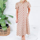 Celeste Green + Garnet Button Midi Dress Gigio
