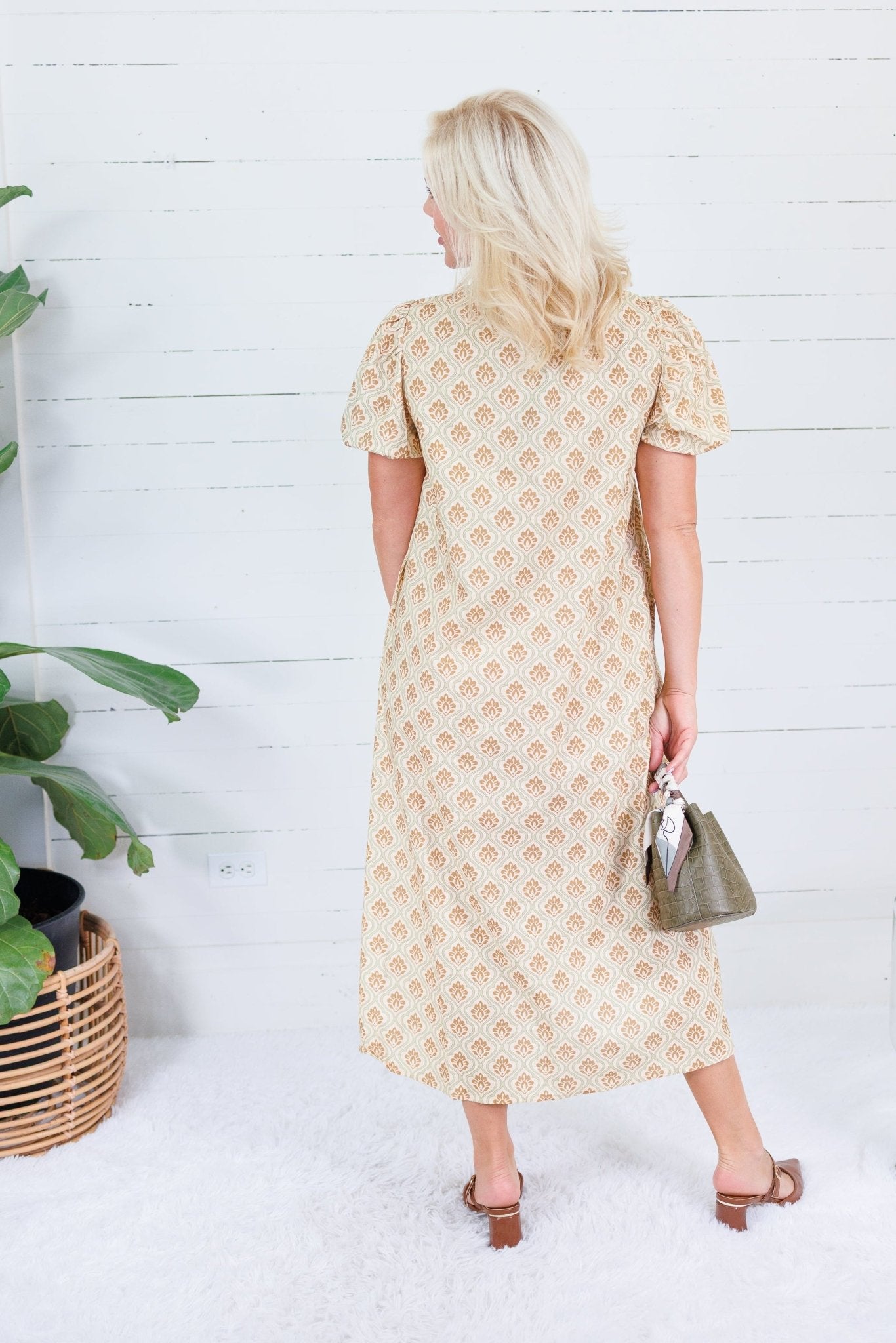 Celeste Sage + Olive Button Midi Dress Gigio