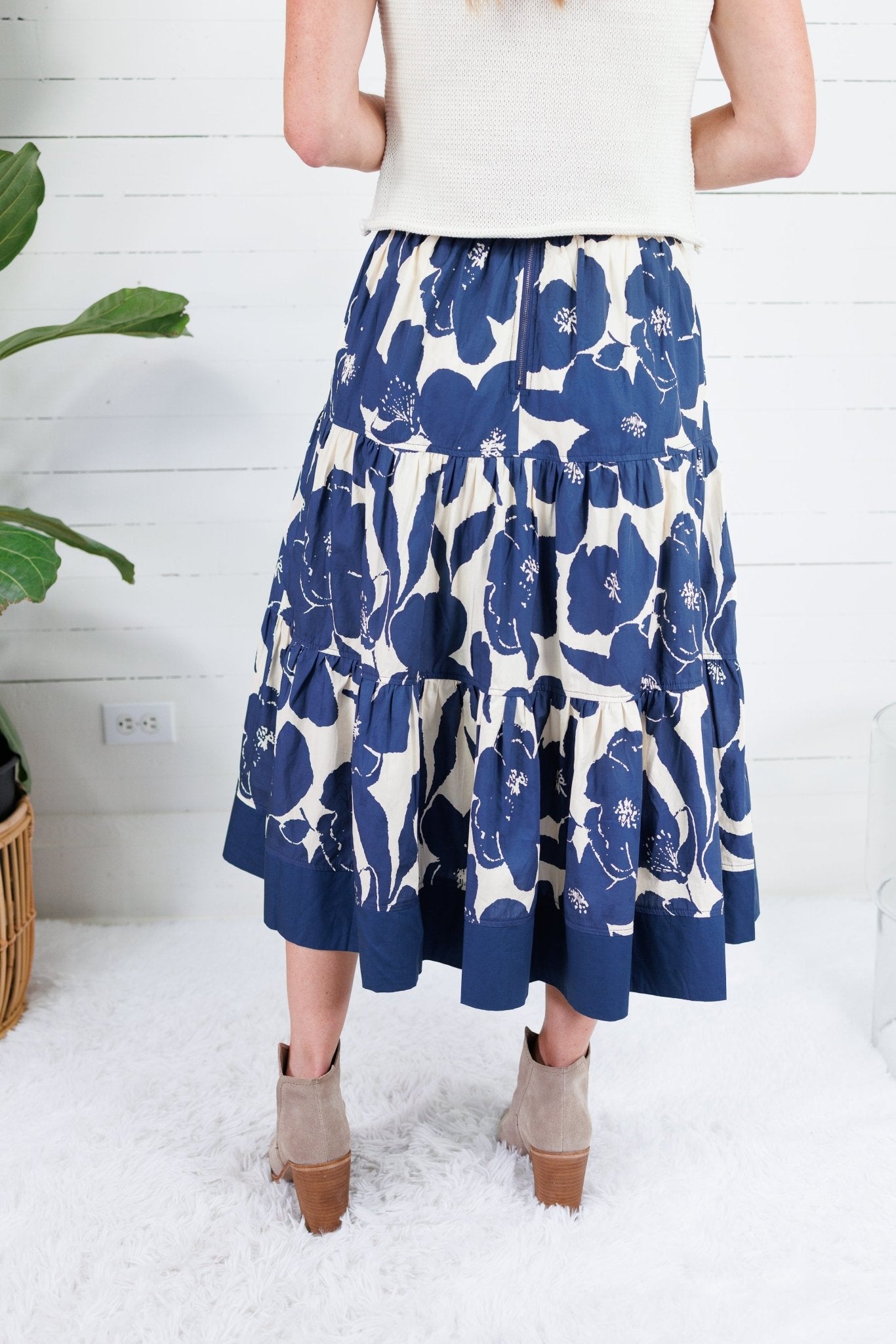 Chandler Navy + Cream Floral Tiered Maxi Skirt Pinch