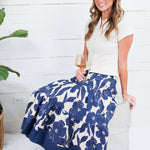 Chandler Navy + Cream Floral Tiered Maxi Skirt Pinch