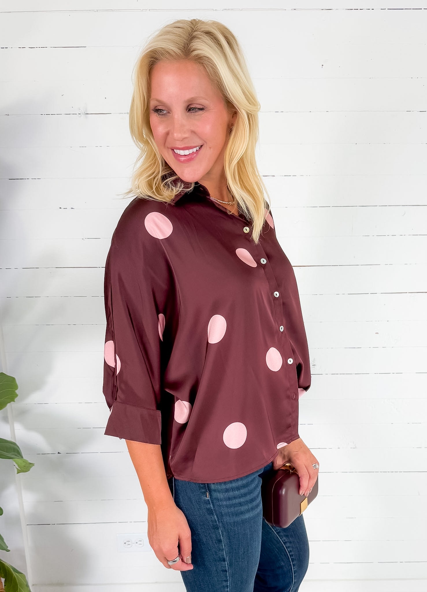 Charles Silky Burgundy + Rose Spot Top Entro