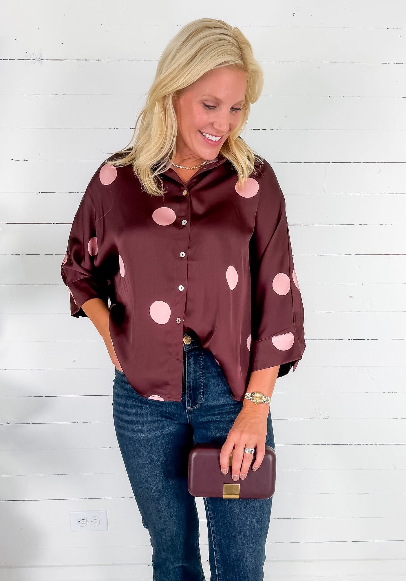 Charles Silky Burgundy + Rose Spot Top Entro