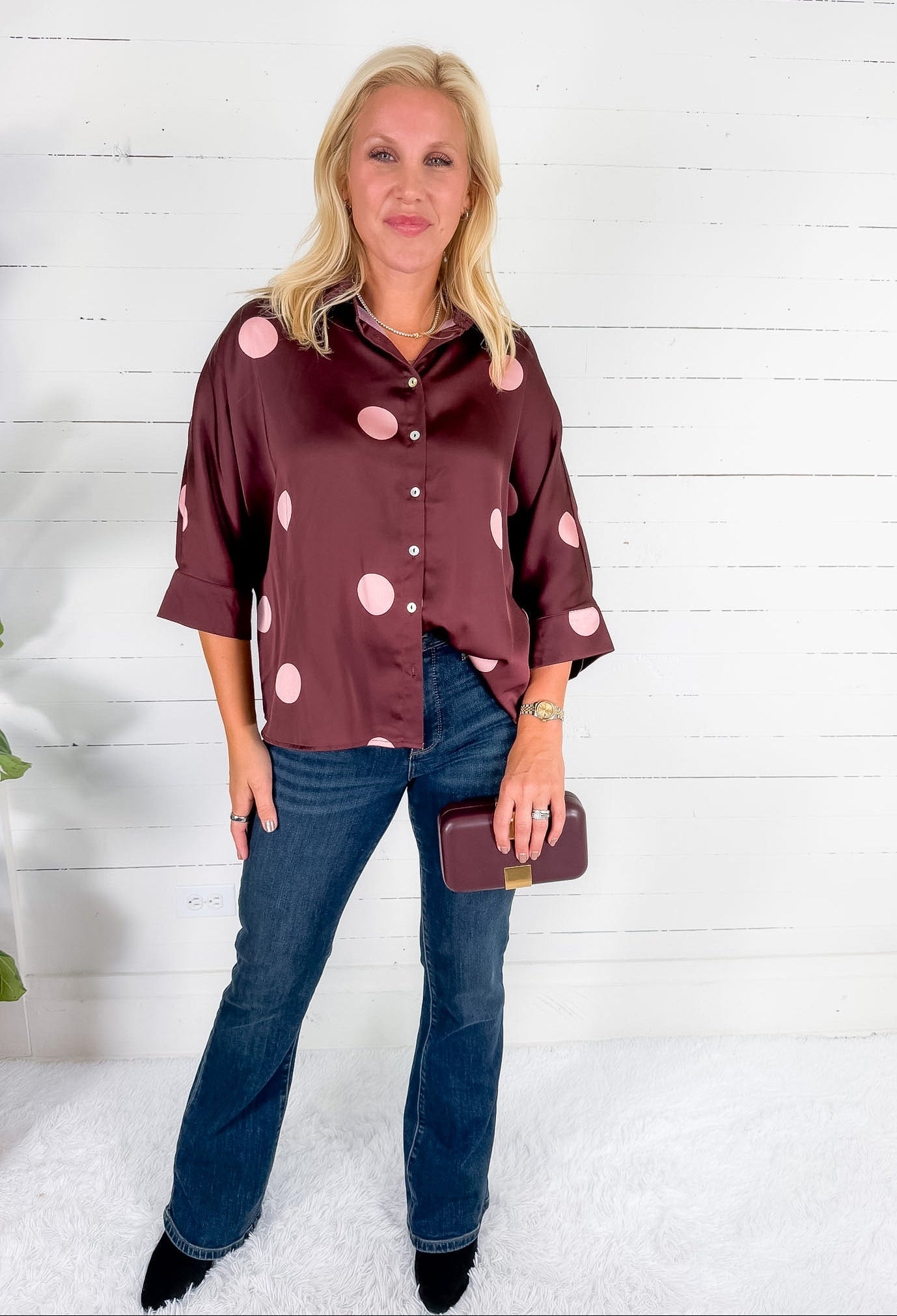 Charles Silky Burgundy + Rose Spot Top Entro