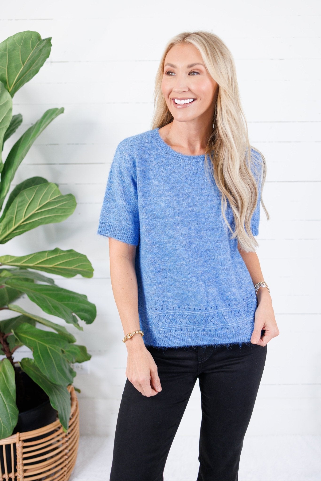 Charleston Canary Blue SS Sweater Molly Bracken