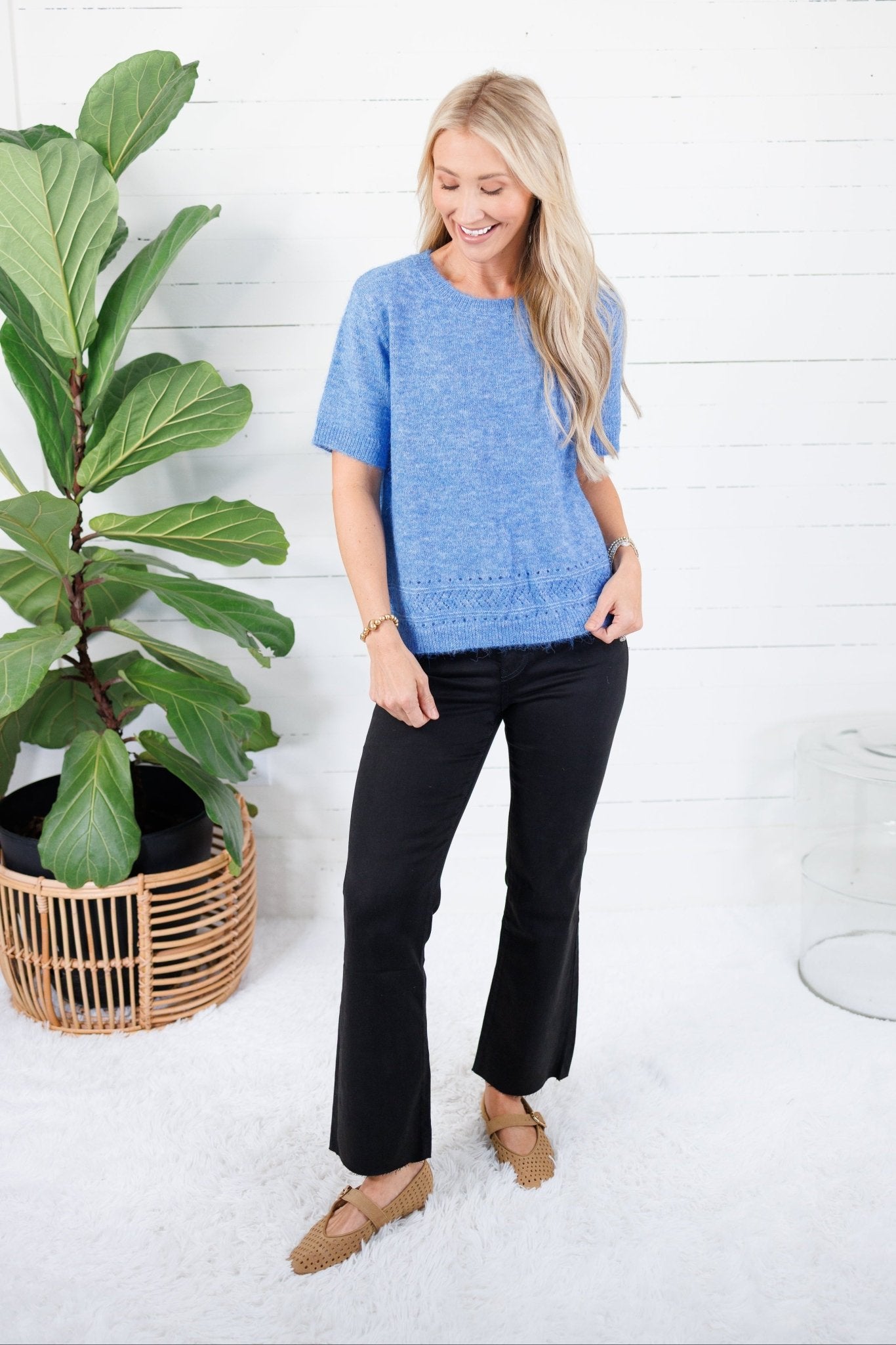 Charleston Canary Blue SS Sweater Molly Bracken