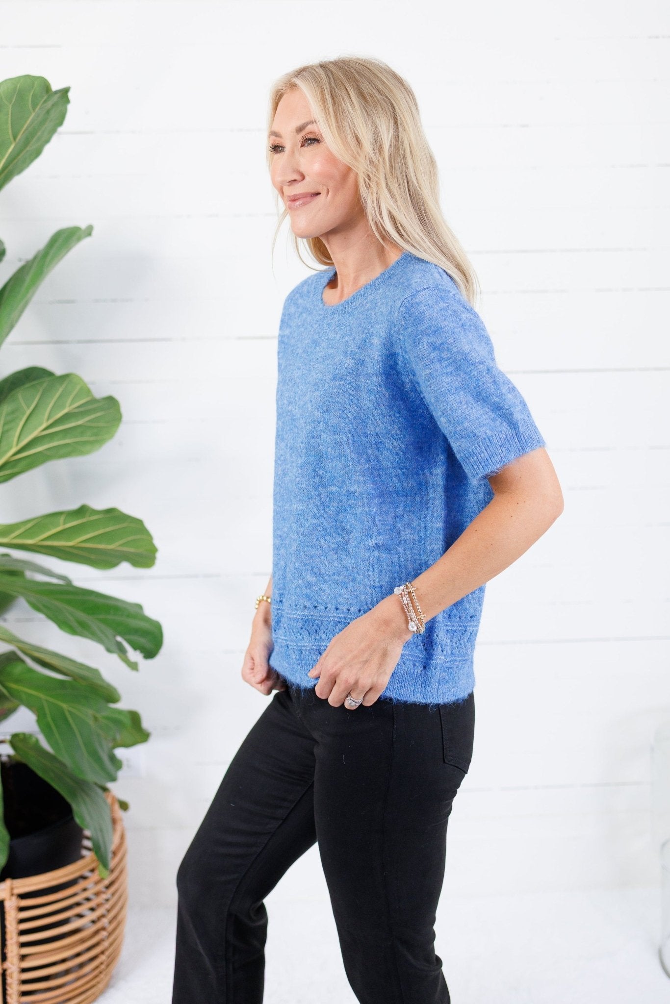 Charleston Canary Blue SS Sweater Molly Bracken