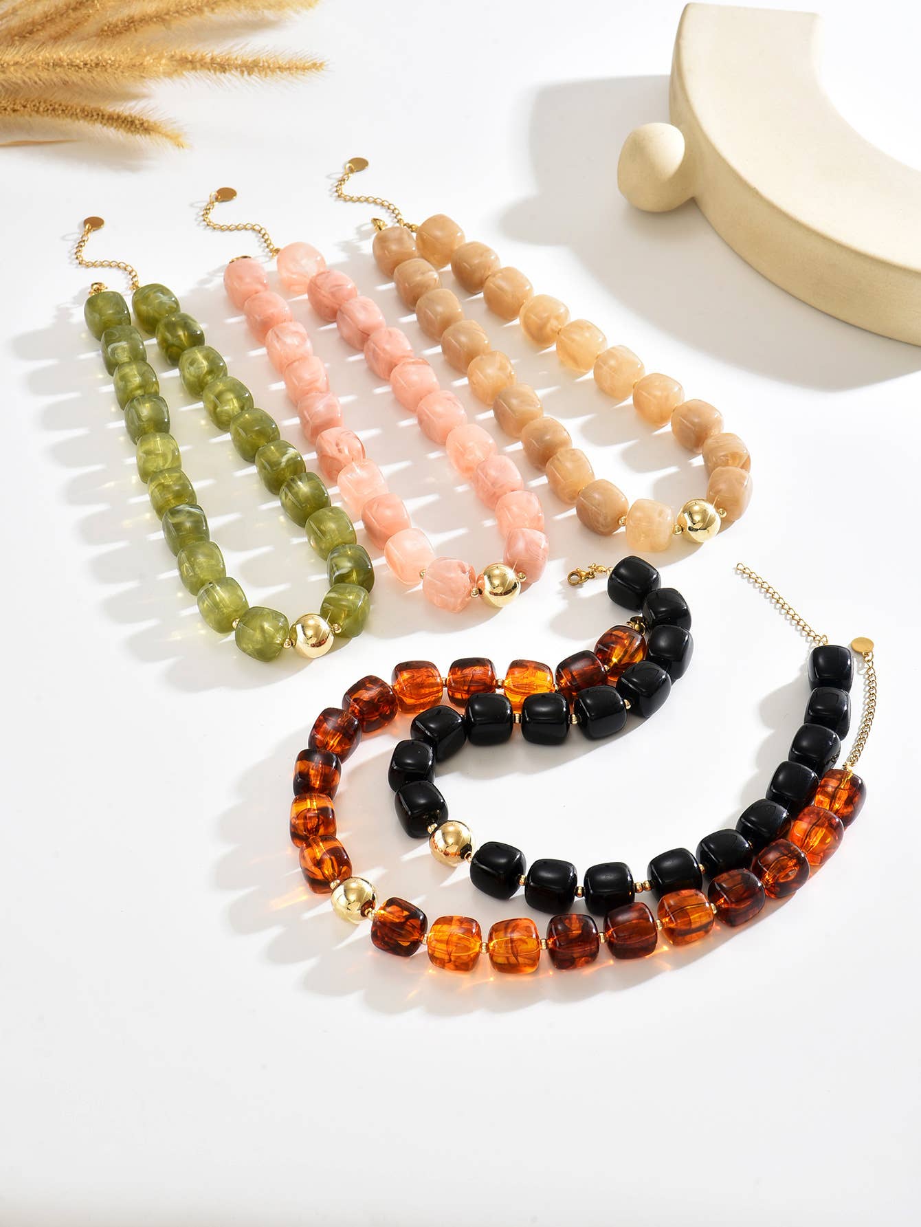 Charlotte Barrel Acrylic Bead + Gold Necklace - A3 Accessories - Jewelry - Clover + Bee