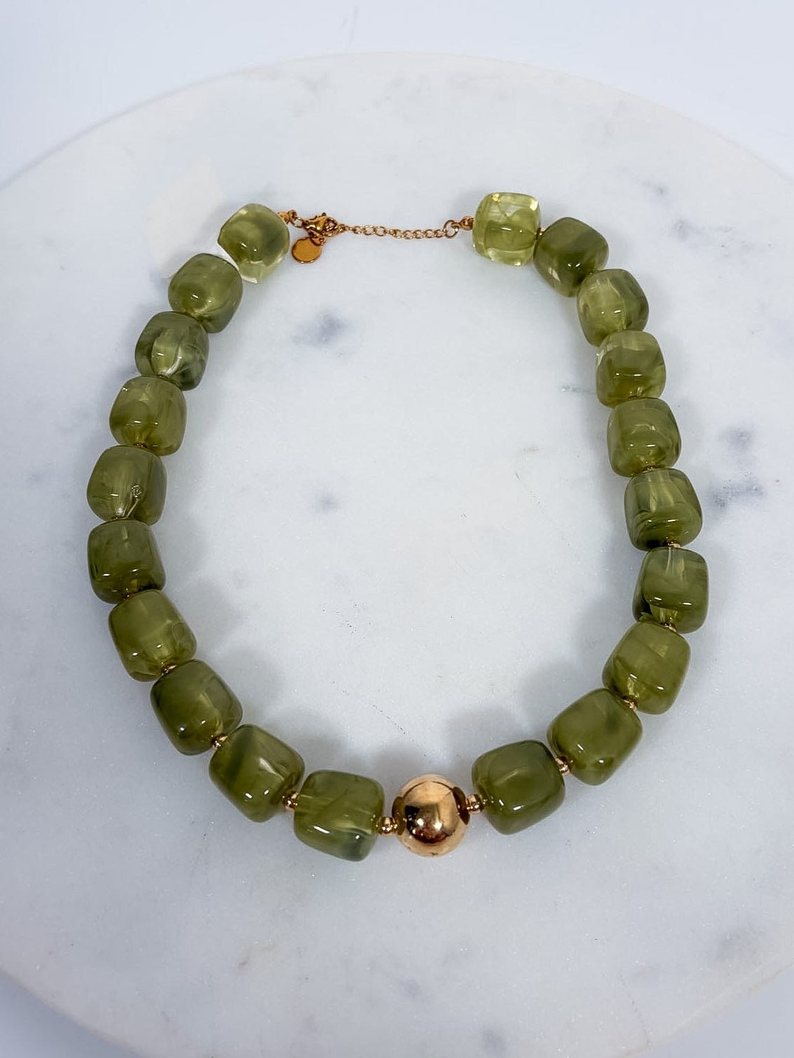 Charlotte Barrel Acrylic Bead + Gold Necklace
