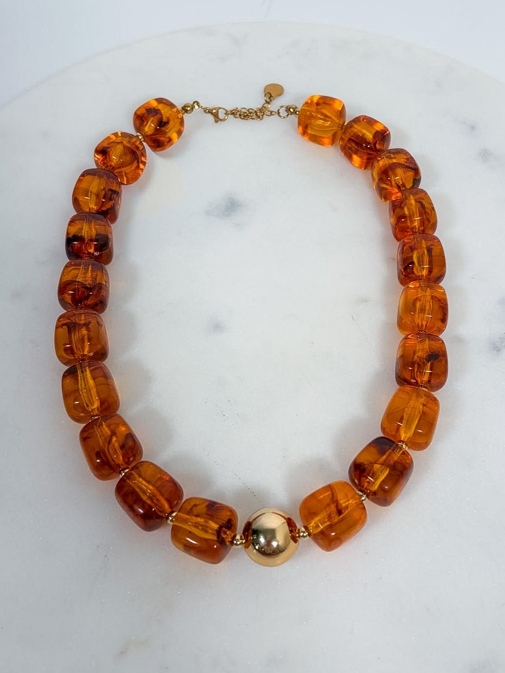 Charlotte Barrel Acrylic Bead + Gold Necklace