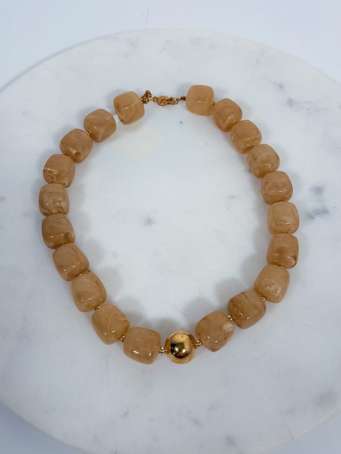 Charlotte Barrel Acrylic Bead + Gold Necklace