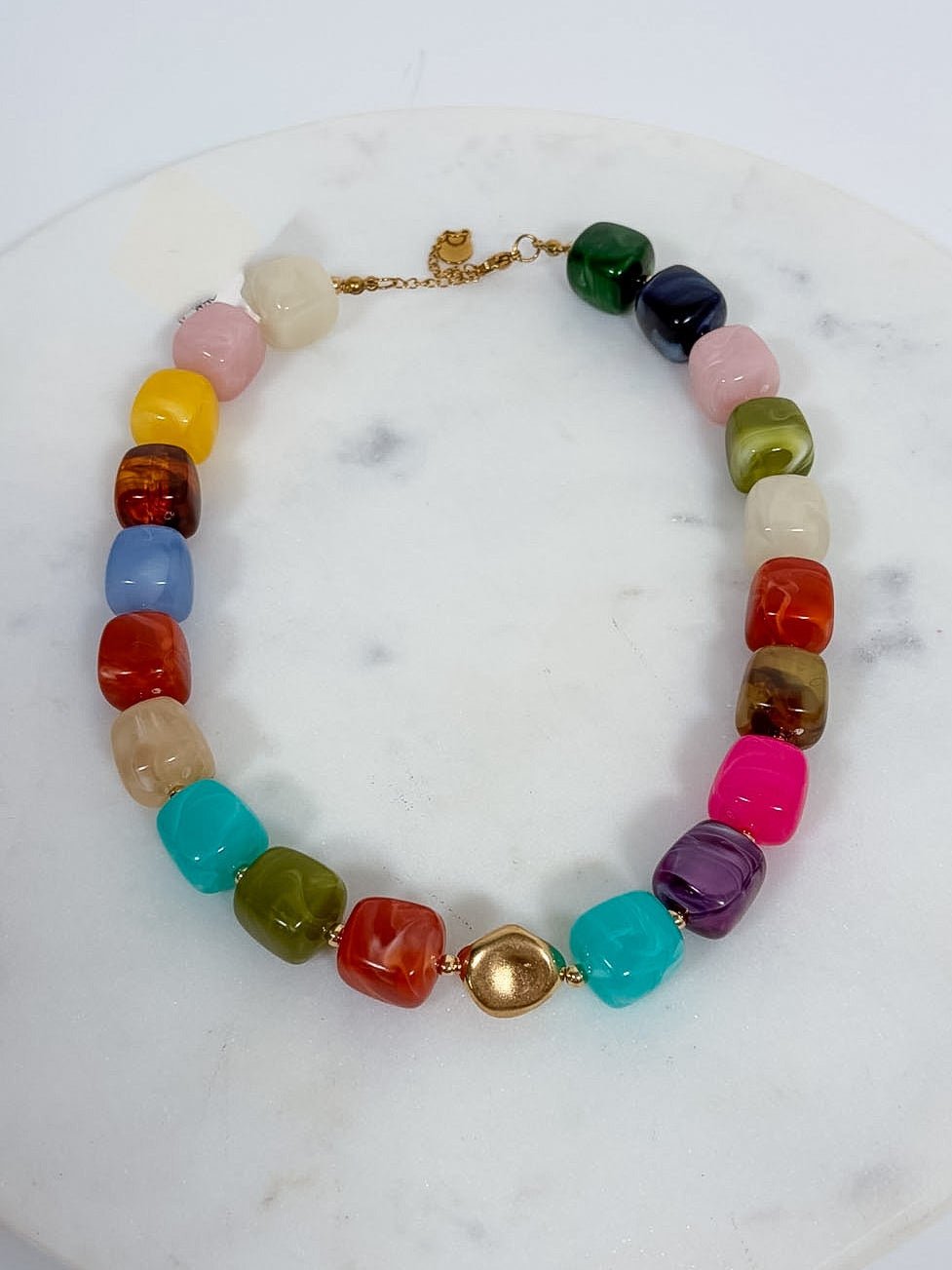 Charlotte Barrel Acrylic Bead + Gold Necklace