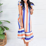 Charlotte Blue + Sherbet Stripe Maxi Dress Glam