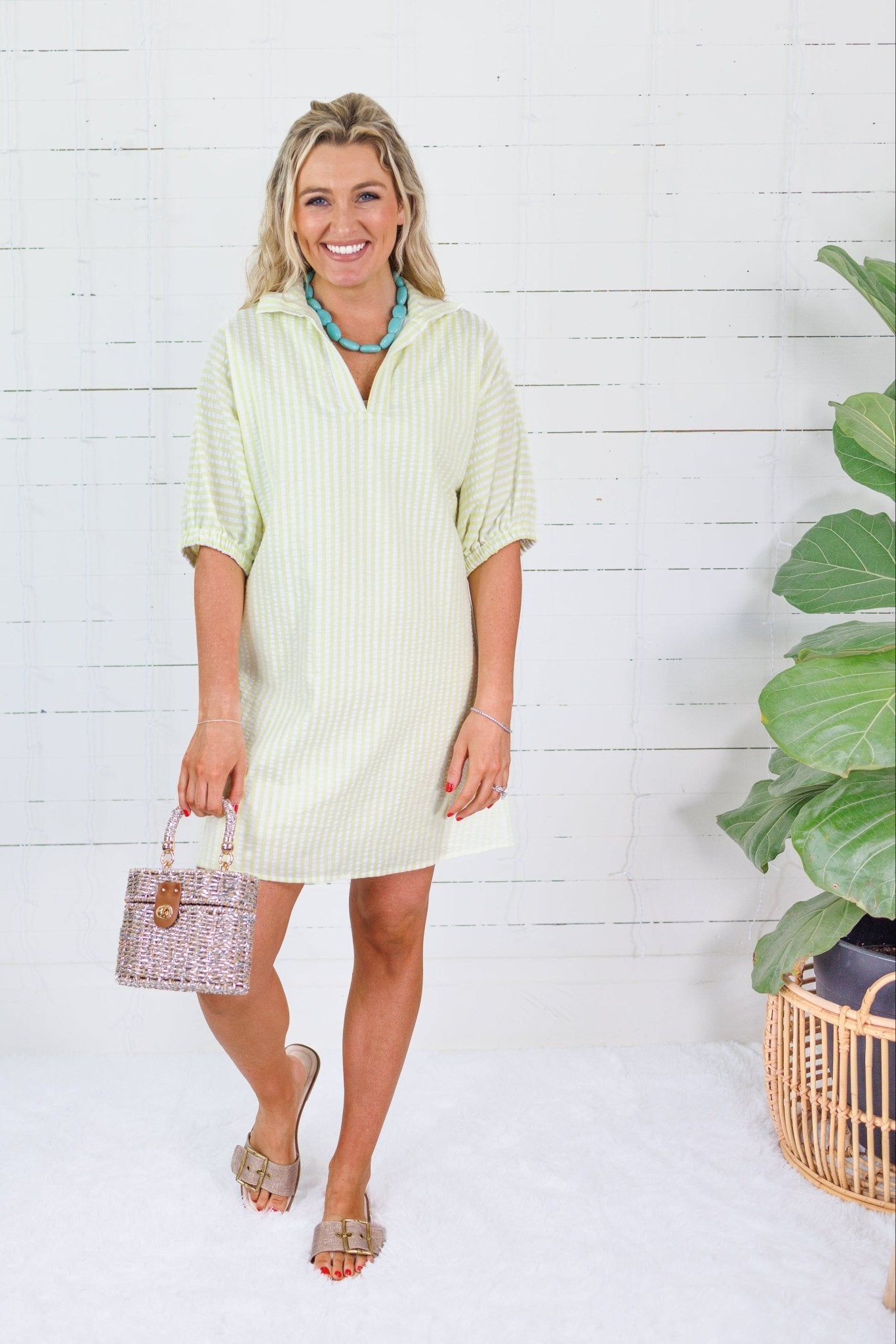 Charlotte Lime Seersucker Mini Dress Adrienne