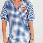 Charlotte Navy Seersucker Gingham Mini Dress Adrienne