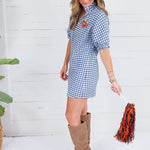Charlotte Navy Seersucker Gingham Mini Dress Adrienne